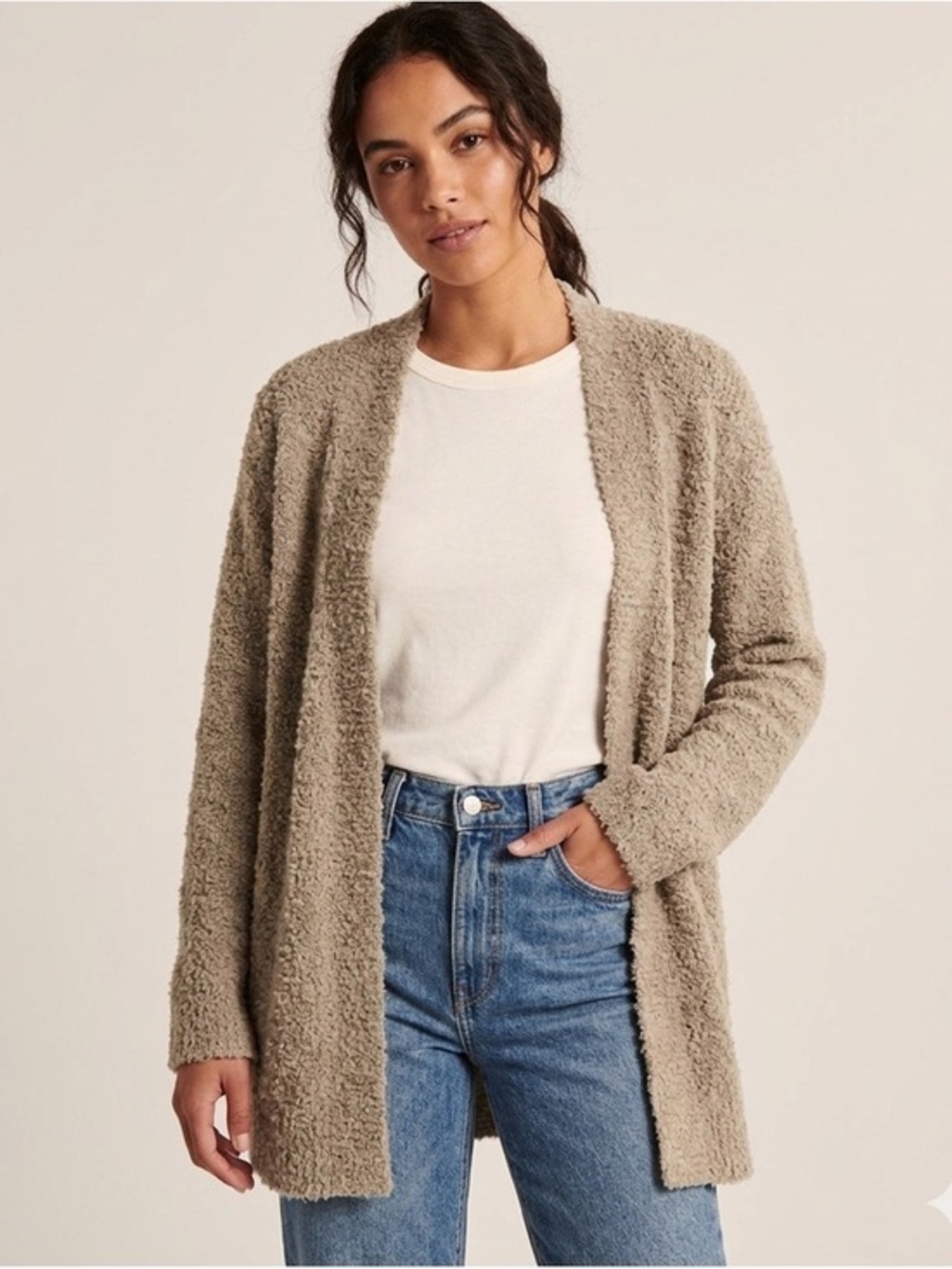 J. Jill PureJill Women’s X Small Tan Wool Fuzzy Knit Cardigan Sweater Top XS
